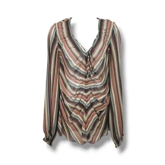 Vintage 90's Y2K Kenneth Cole 100% Silk Striped Longsleeve Top Size 8 - Picture 2 of 13